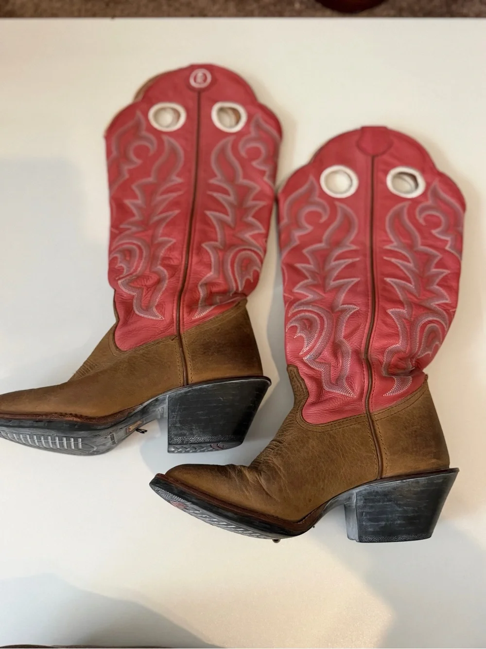 Tony Lama Pink Embroidered Leather Cowboy Boots Women’s Size 7C Wide - Picture 7 of 9
